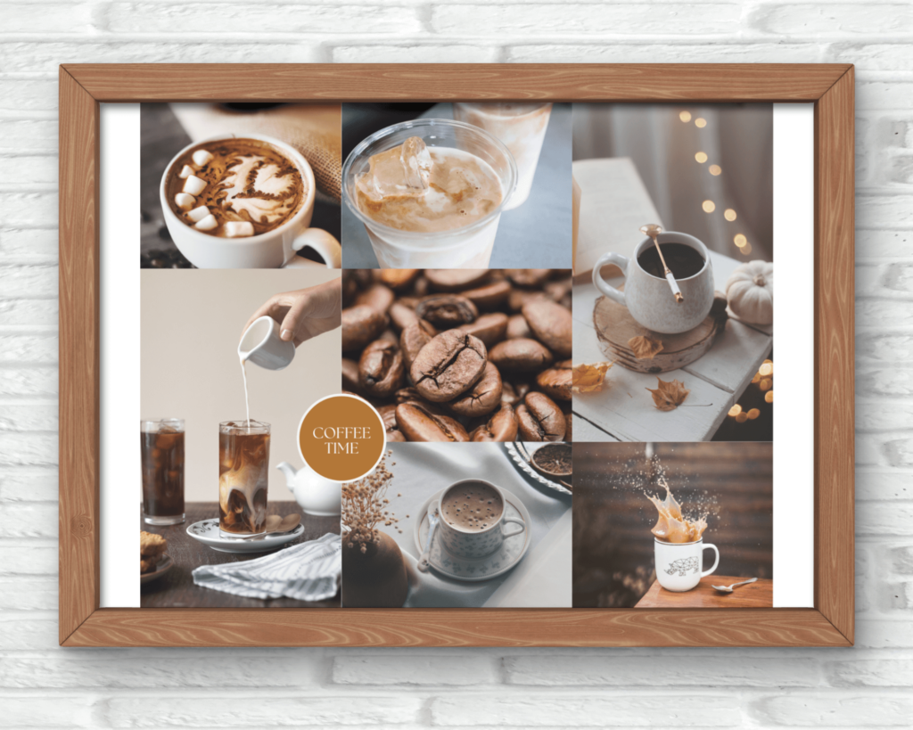 Cadre photo avec plusieurs images de café