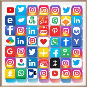 Image créatif avec les logos de réseaux sociaux actuels.