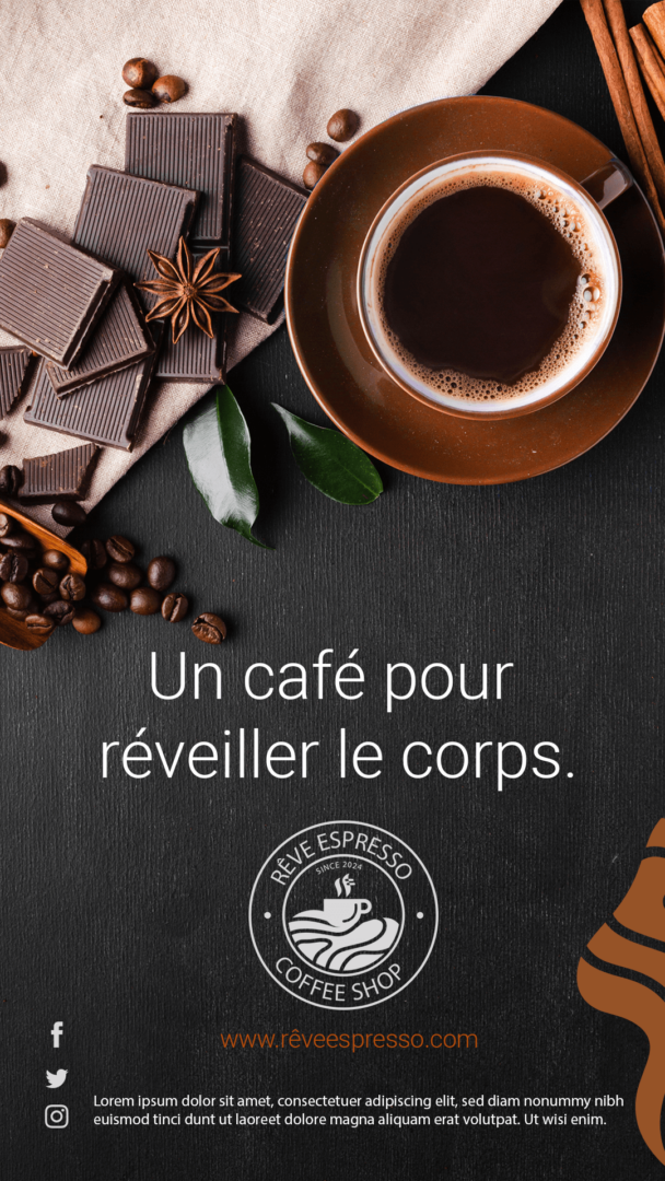 Rêve espresso un café avec du chocolat affiche publicitaire
