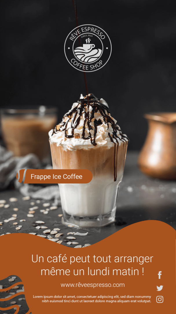 Rêve espresso frappe ice coffee affiche publicitaire